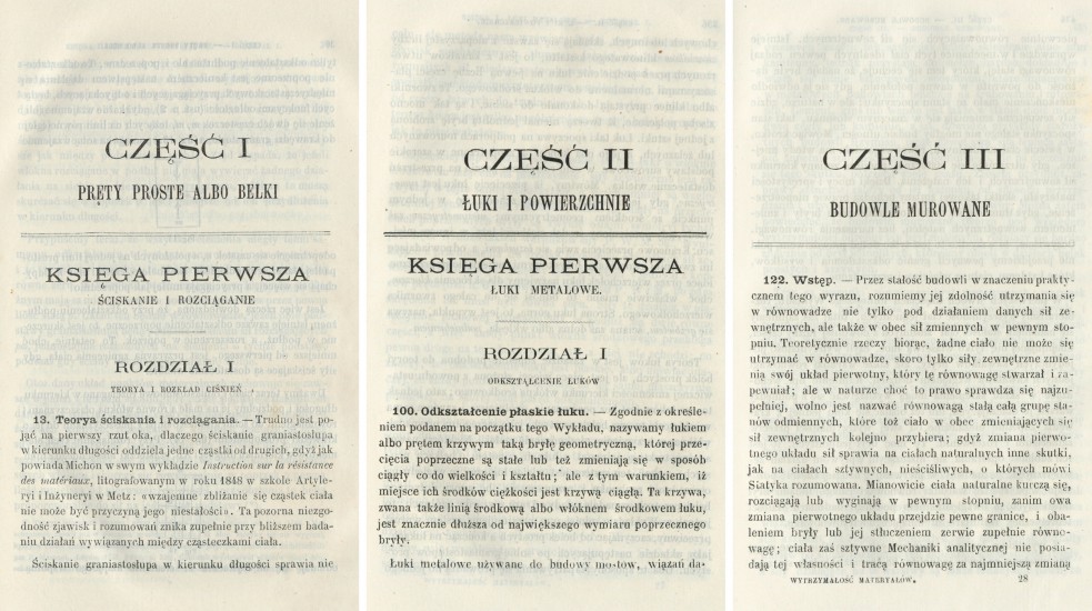 Strony poszczególnych części Wykładu wytrzymałości materyałów|i stałości budowli