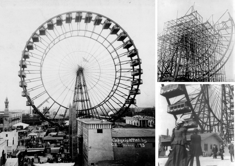 Fotografie diabelskiego młyna ze światowej wystawy w Chicago w 1893 r.