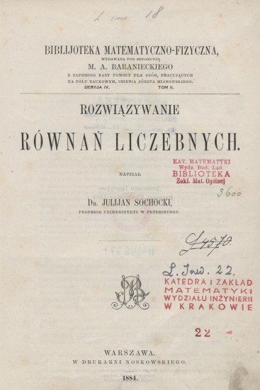 Strona tytułowa pracy J. Sochockiego