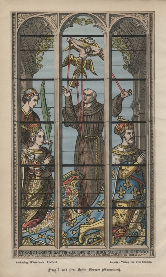 Król Franciszek I z żoną Eleonorą – witraż