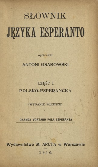 Strona tytułowa słownika języka esperanto