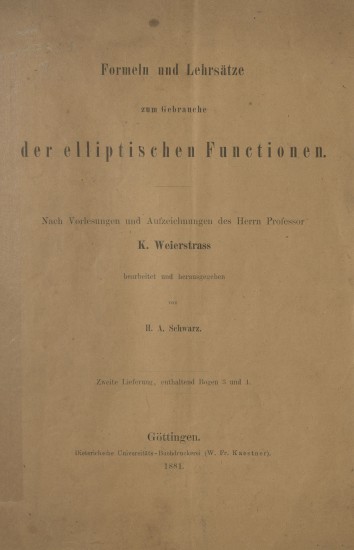 Strona tytułowa 2 tomu prac na podstawie wykładów K. Weierstrassa