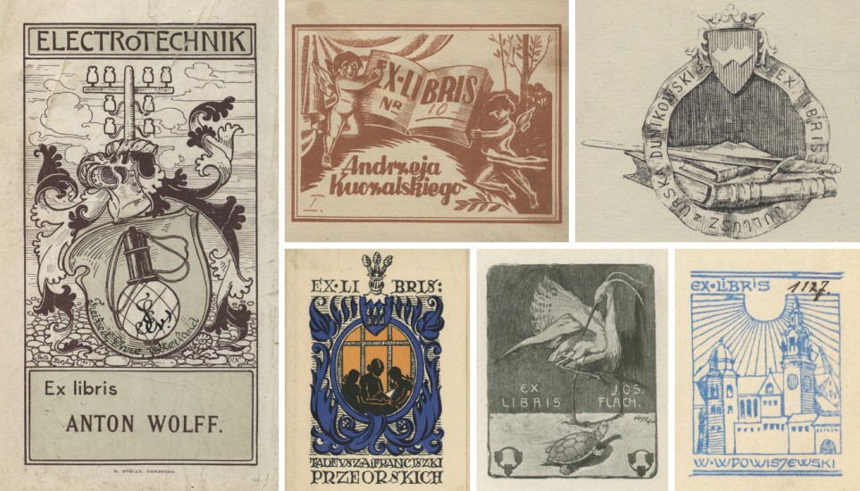 Wybrane przykłady ekslibrisów odnalezione w książkach z kolekcji EDT