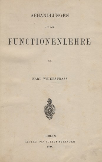 Strona tytułowa Abhandlungen aus der Functionenlehre K. Weierstrassa